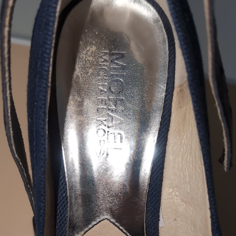 Michael Kors Meg Wedge Navy Canvas Espadrille Sandals Size 7 - Picture 6 of 8